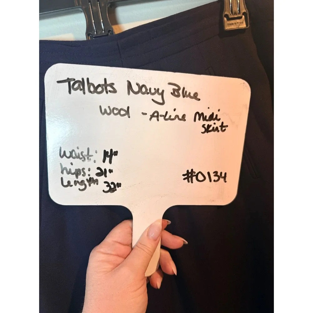 Talbots Womens Navy Blue Italian Stretch Wool Blend Midi Pencil Skirt Size 14 - Picture 9 of 9